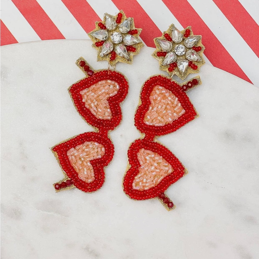 Heart Glasses Beaded Dangle Earrings